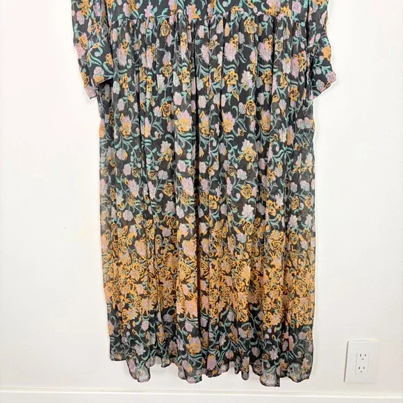 Free People See it Through Maxi Black Combo Large Long Sleeve Boho Flowy Tiered - Picture 11 of 11